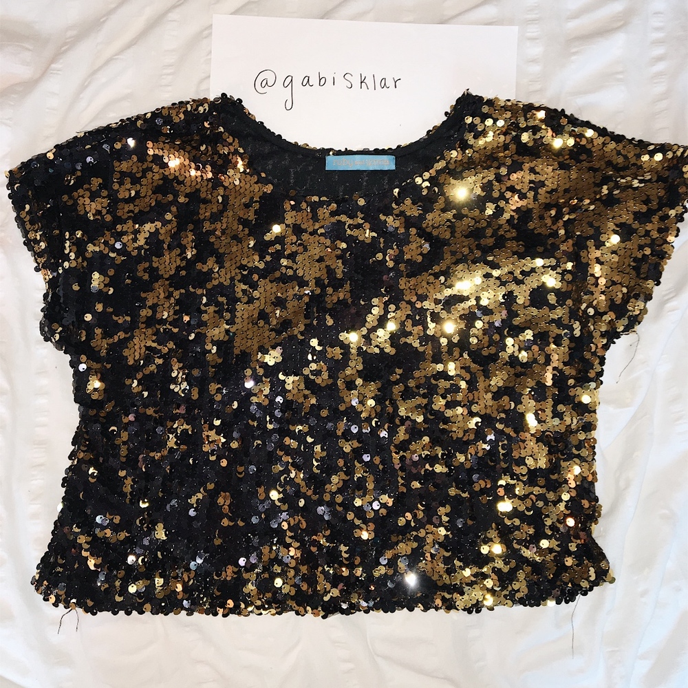Sequence Black & Gold Cropped T-Shirt (Size XS/S)